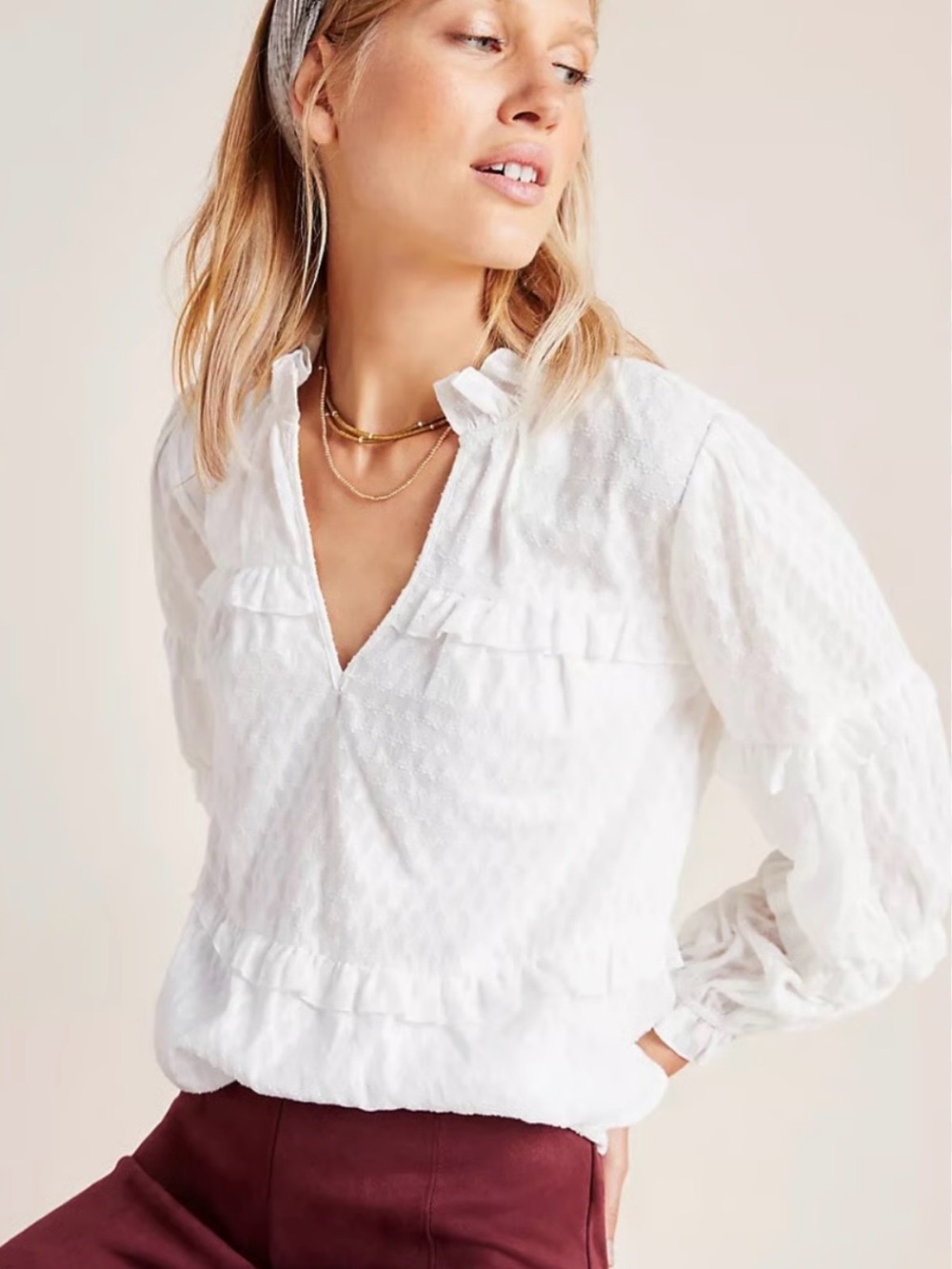 Anthropologie Maeve Peasant Blouse White Angela Ruffle Top Size Small